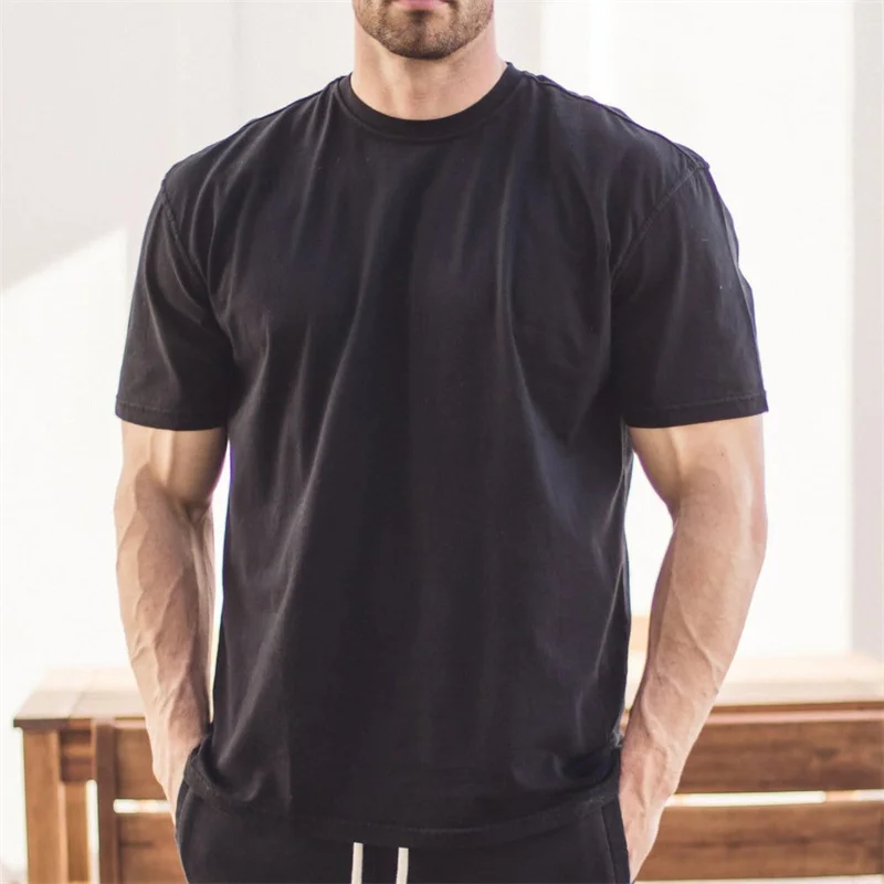 

2022 new summer Gym Shirt cotton Sports T Shirt Men Short Sleeve Running Shirt Men Training Tees Fitness Top Sports T shirt Male