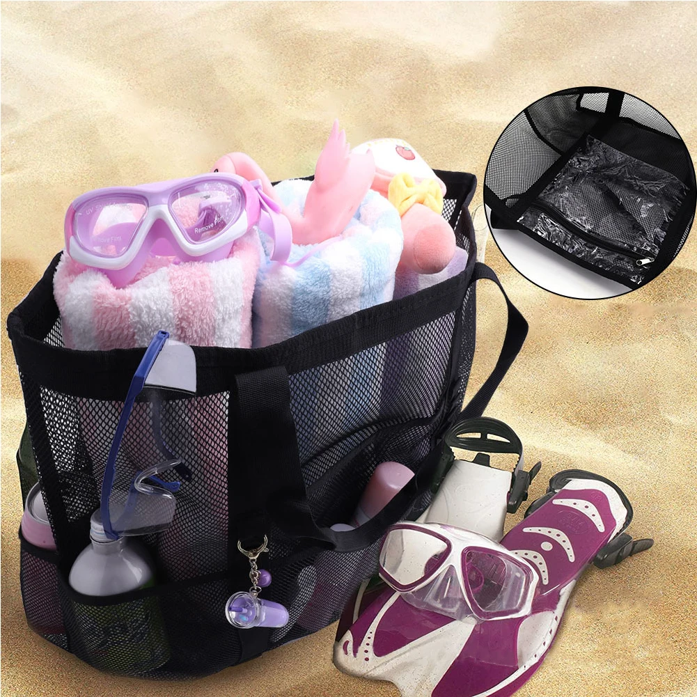 Large Beach Bags Beach Pool Travel Waterproof Sandproof Mesh Storage Tote  Bag