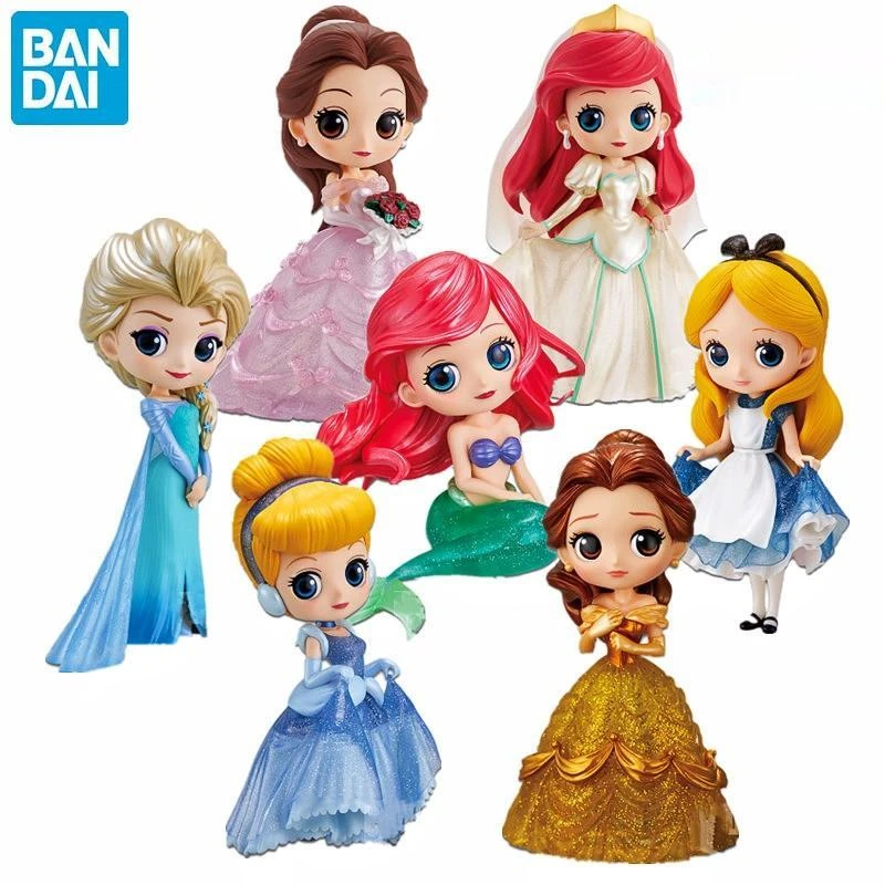 13-17Cm Genuine Q Posket Disney Princess Model Doll Mermaid Belle Ariel Wedding Dress Version Anime Action Figure Collection Toy