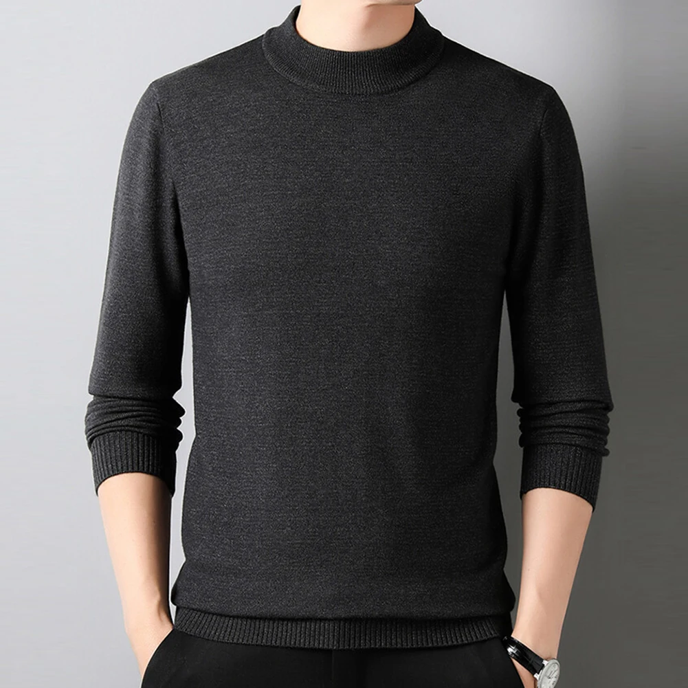 

New Men Winter Half High Collar Warm Mock Neck Long Sleeved Knitwear Sweater Sweatshirts Solid Pullovers Casual Male Sweater