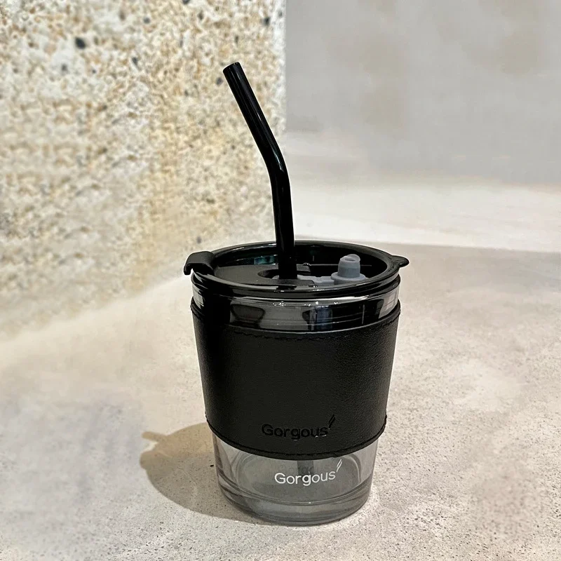 Ins Style Glass Coffee Cup with Straw Sealed Lid Cups Water Cute Water  Bottle Tea Mugs Coffee Cups Tumbler with Straw