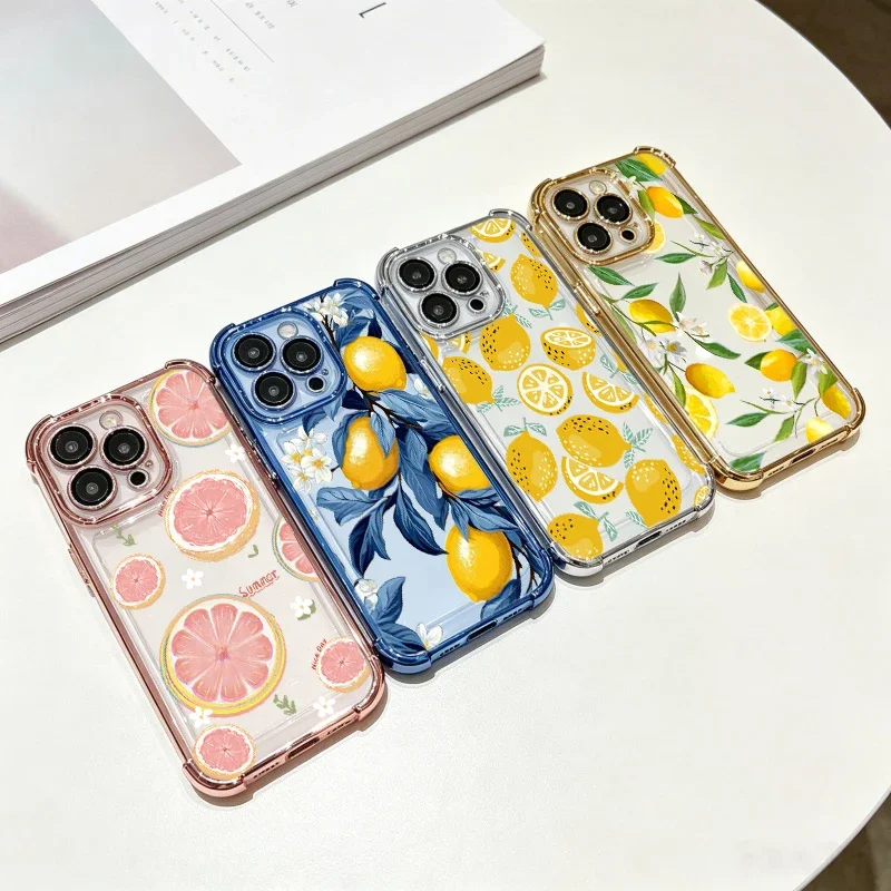 Summer Lemon Shockproof Phone Case - Full Protection with Stylish Plating Design