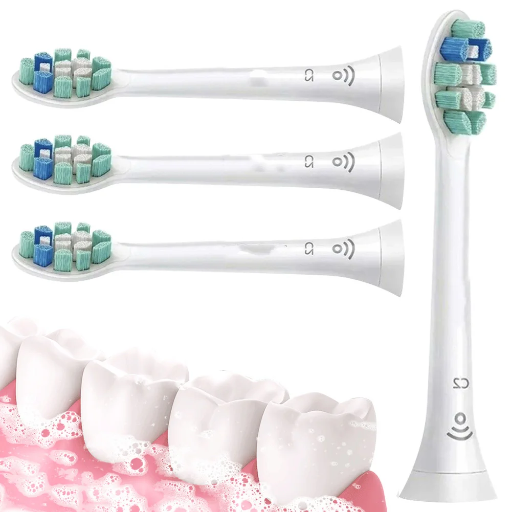 4Pcs Toothbrush Heads White Replacement Toothbrush Heads Plaque Defence Toothbrush Brush Head for Philips Sonicare C2 Optimal 2