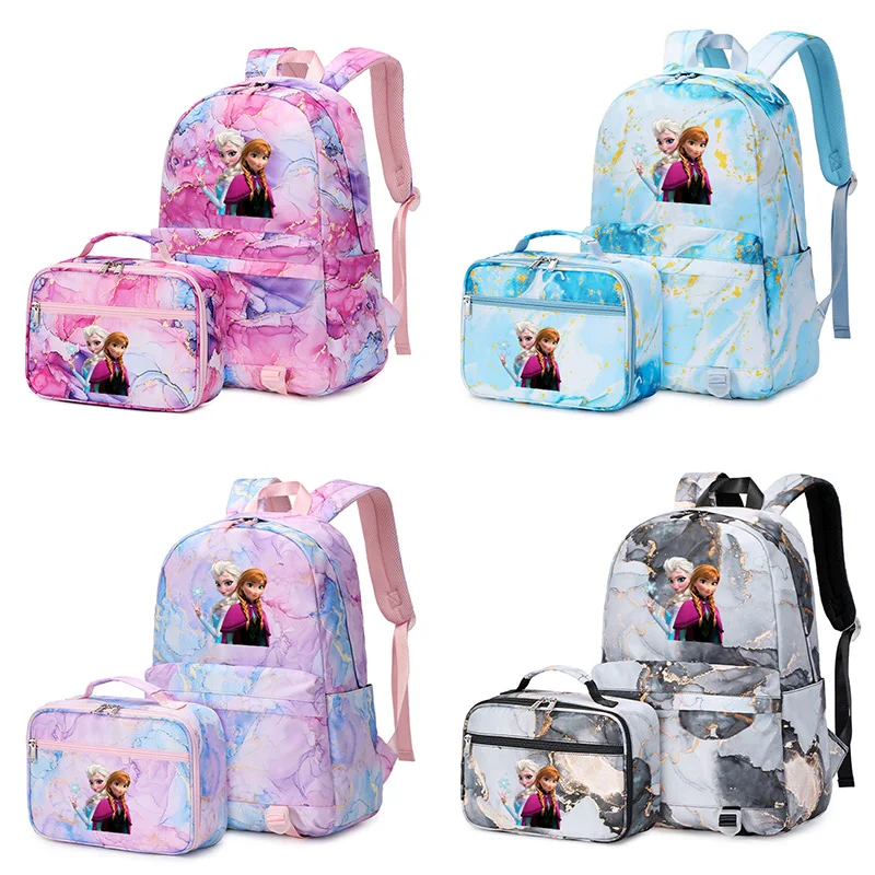 

2pcs Disney New Frozen Elsa Anna Women's Men's Backpack with Lunch Bag Rucksack Casual School Bags for Teenagers Sets