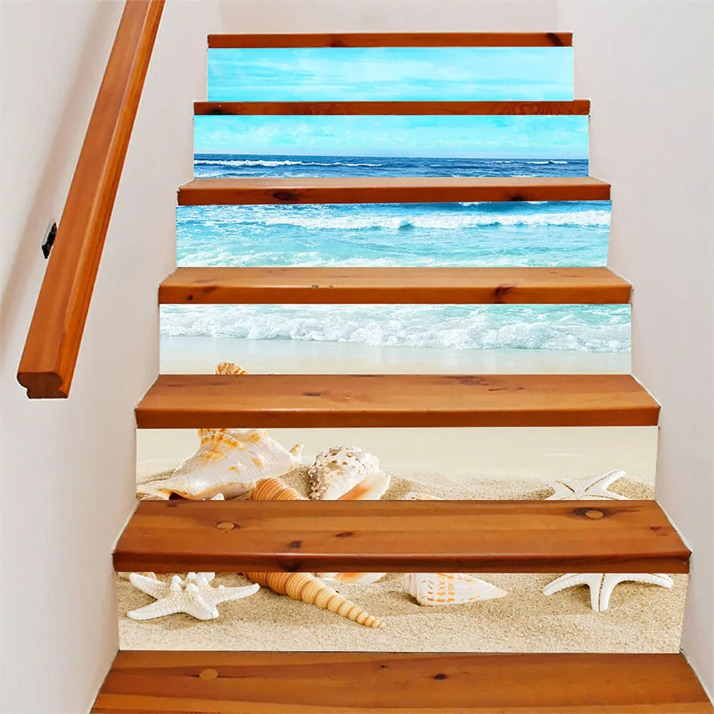 Self-adhesive Stair Sticker Landscape Planet Bookcase Vinyl Removable 3D Staircase Decor Bamboo Decals PVC Home Decor 6/13pcs sticker decoration 3d sticker paper vinyl stair nosing