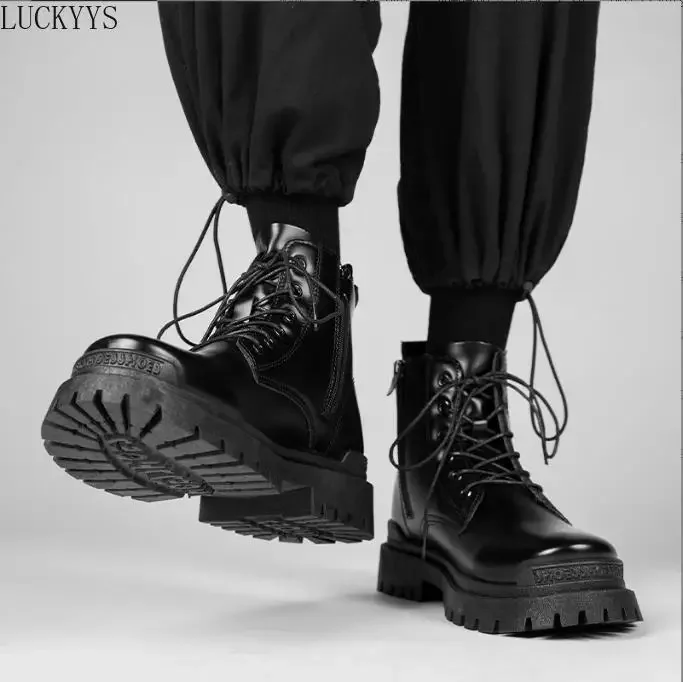 

Мужские ботинки до щиколотки, Черные ботильоны, Рабочая обувь, модные дизайнерские зимние брендовые уличные военные кожаные повседневные ботинки, 2024