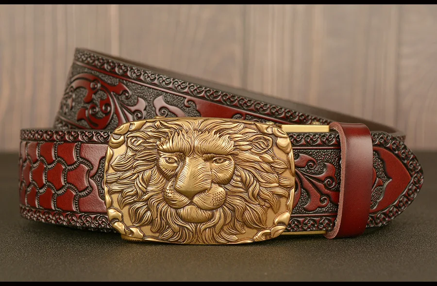 SupSindy Männer Echtes Leder Gürtel Luxus Gold Löwe Metall Automatische Schnalle Rindsleder Gürtel für Männer Jeans Bund Männlich Strap Schwarz – Detail 17