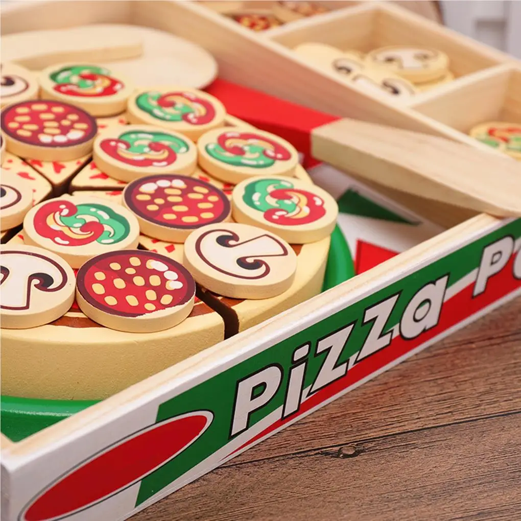 Wood Pizza Toy Educational Food Set Simulation Kids Children Pretend Cooking Early Education Party Supplies Building Puzzles