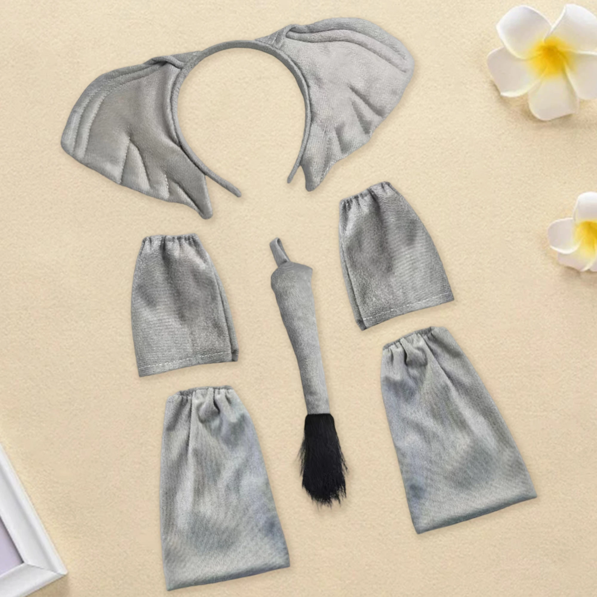 Grey Elephant Costume Set with Headband Gloves Leg Warmers and Tail for Halloween Cosplay Party Dress Up