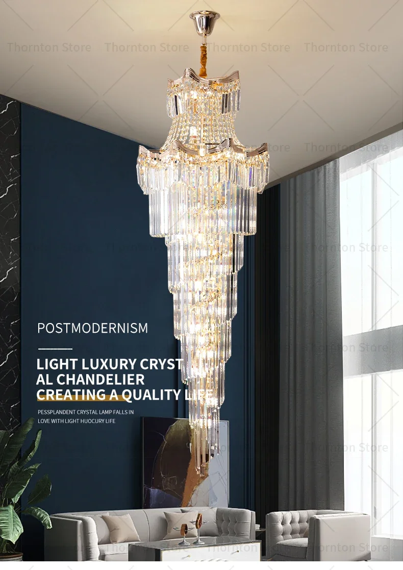 Description Picture 2 of itemVilla Duplex Large Chandelier Light Luxury Living Room Crystal Lamp Stair Chandelier Loft Apartment Lift Empty Building Middle