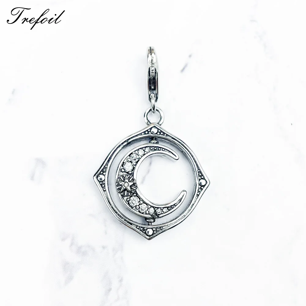 

Charms Pendant Rotatable Moon 925 Sterling Silver Zirconia Fine Woman Jewelry Accessories Fit Bracelet Necklace Romantic Gift