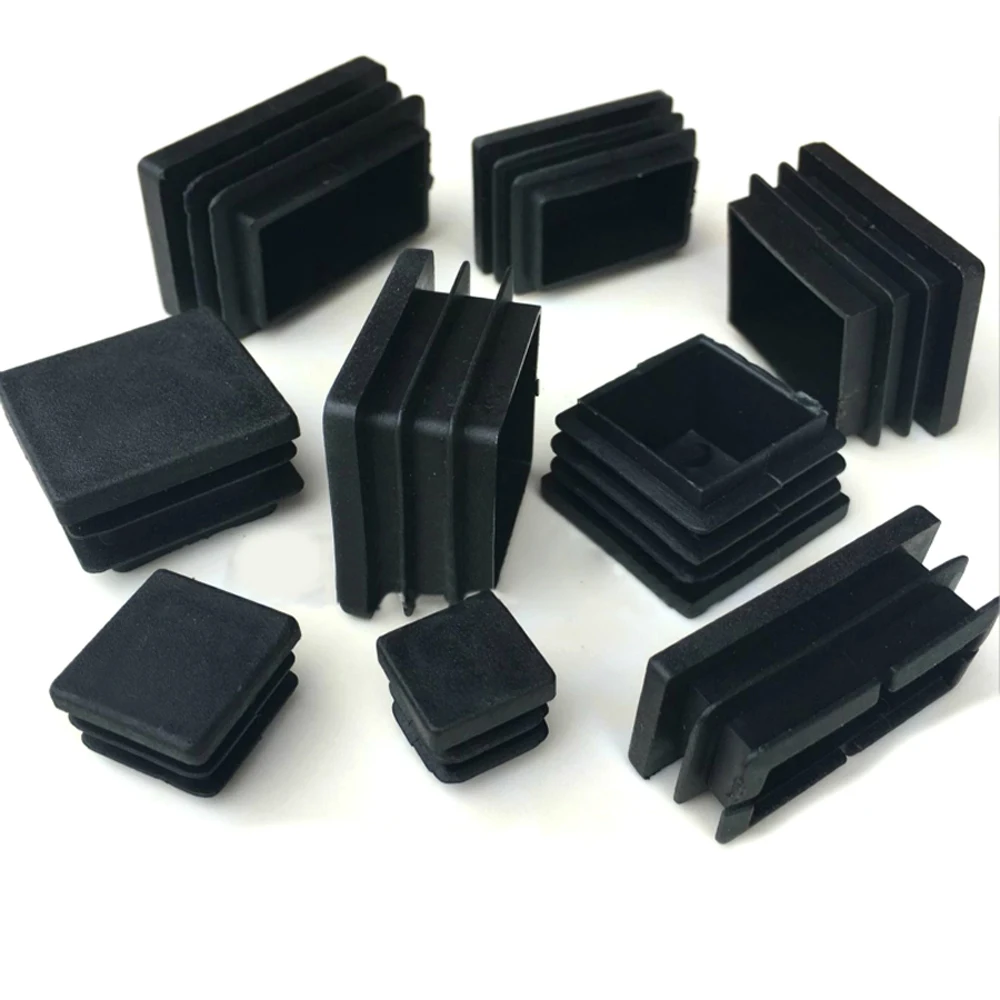 Black Square Plastic Pipe Plug Furniture Tube Pipe Insert Blanking End For Chair Leg Protectors Length 10x10-100x100mm 2/5/10Pcs For silicone rubber plugs pipe end cap rubber caps silicone rubber caps