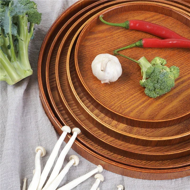 Wooden Round Tray Tea Japanese Fruit Dessert Trays Tea Cup Tray Creative Solid Wood Plate Dinner Plate 21cm24cm27cm30cm, wooden serving tray,tea tray