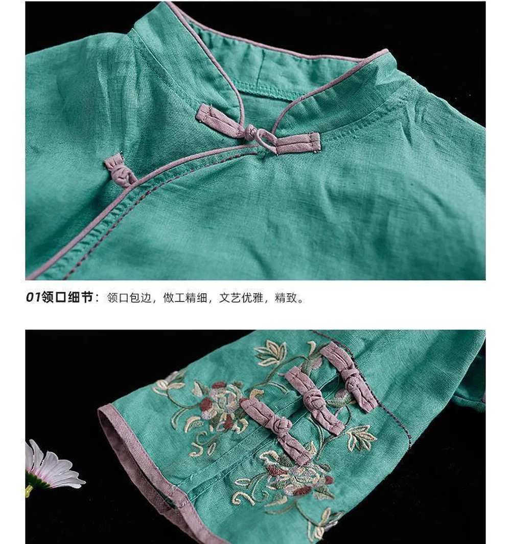 Spring Traditional Chinese Style Oriental Shirt Clothing for Female Women Half Sleeve Hanfu Loose Casual Blouse Large Size Tops