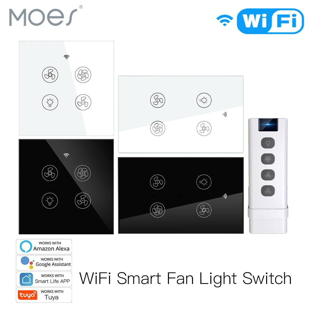WiFi RF Smart Ceiling Fan Light 2/3 Way Control Smart Life/Tuya APP RF Remote Speed Control Alexa Google Home Compatible smart switch smart light switch