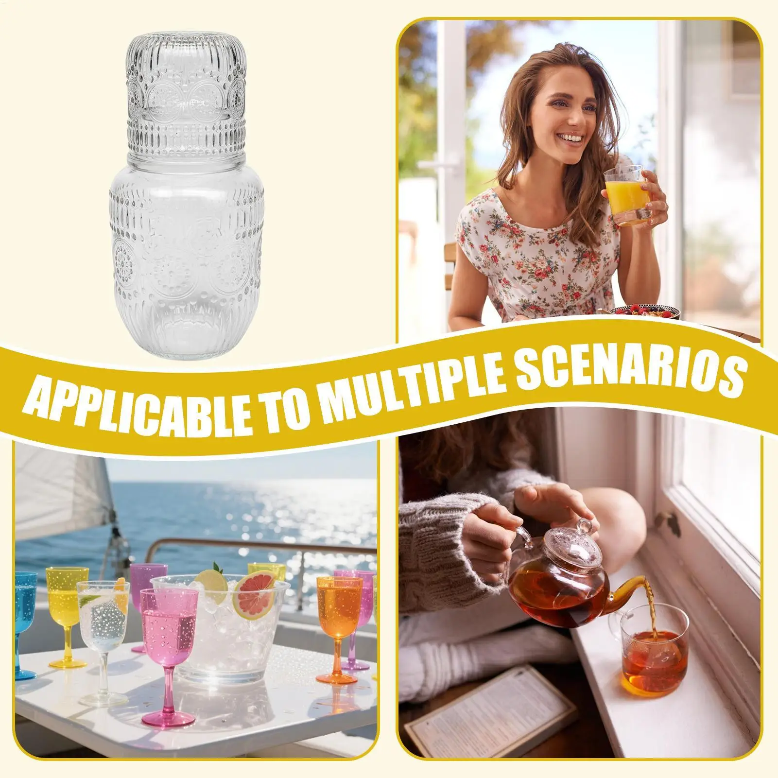 Nachttisch-Karaffen- und Gläser-Set mit Schneeflocken-Design, Wasserkrug mit Becher für Tee, Kaffee, Milch, Saft, Nachttisch, Schlafzimmer, Heimdekoration – Detail 6