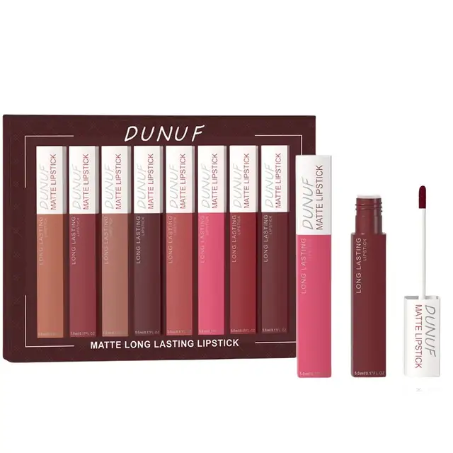 Matte Liquid Lipstick Set 8 Pieces Waterproof Non Transfer Lip Glaze Long Wearing Smudge Proof Lip Gloss