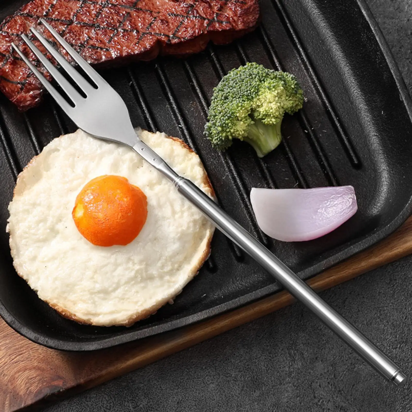 Telescoping Fork Stainless Steel Long Handle Extension Fork Camping Kitchen Supplies For Home Office School Dinner Lunch Fruit