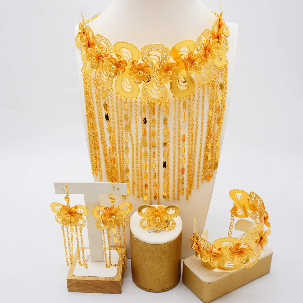 مجموعة مجوهرات فاخرة طويلة وواسعة الجسم، مجموعة قل...