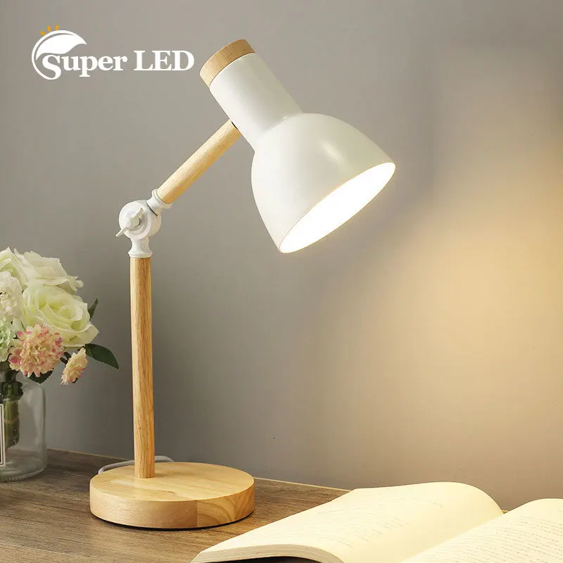 Nordic Wooden Iron Table Lamp LED Folding Desk Lamp Bedside Reading Living Room Bedroom Home Decor Modern Bed Night Stand Lights