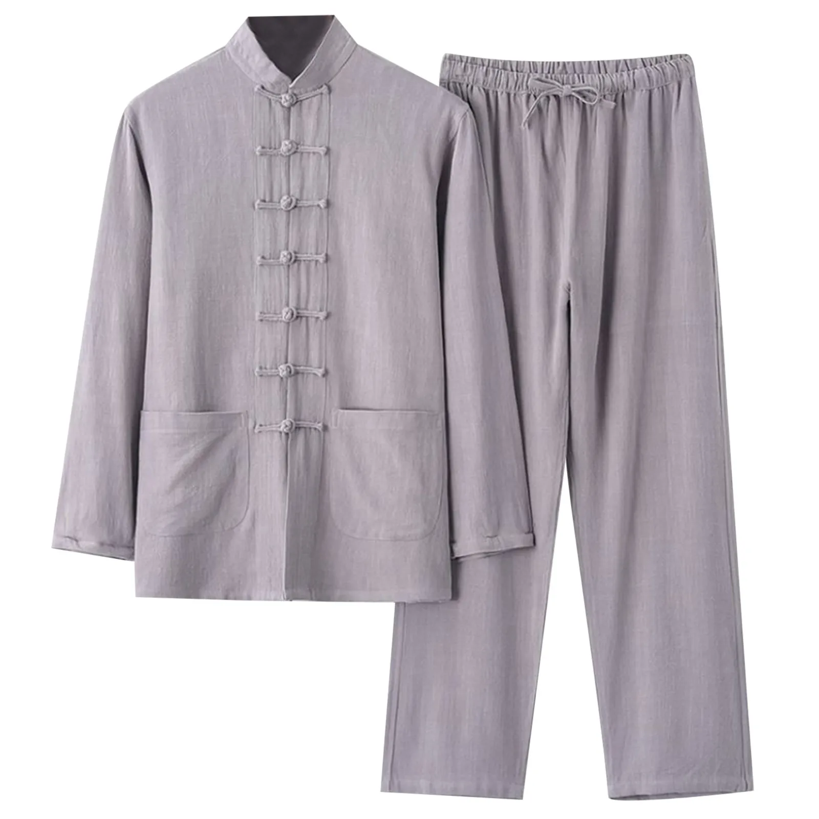 Autumn Winter Men's Chinese Style 2 Piece Pajama Set Cotton And Linen Shirt And Pant Set Men Sleepwear Tai Chi Tang Suit