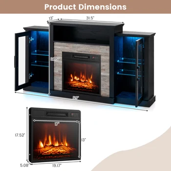 Fireplace TV Stand w/ Led Lights & 18 2