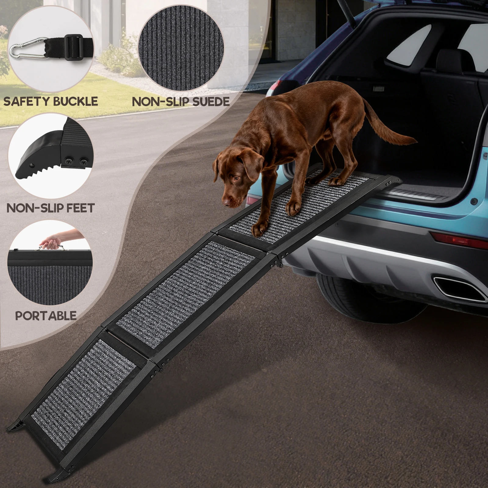 Folding Dog Ramp For Car, Pet Ramps For Large Dogs With Non-Slip Rug Surface Portable Dog Car Ramp SUV Car & Truck, Outdoor