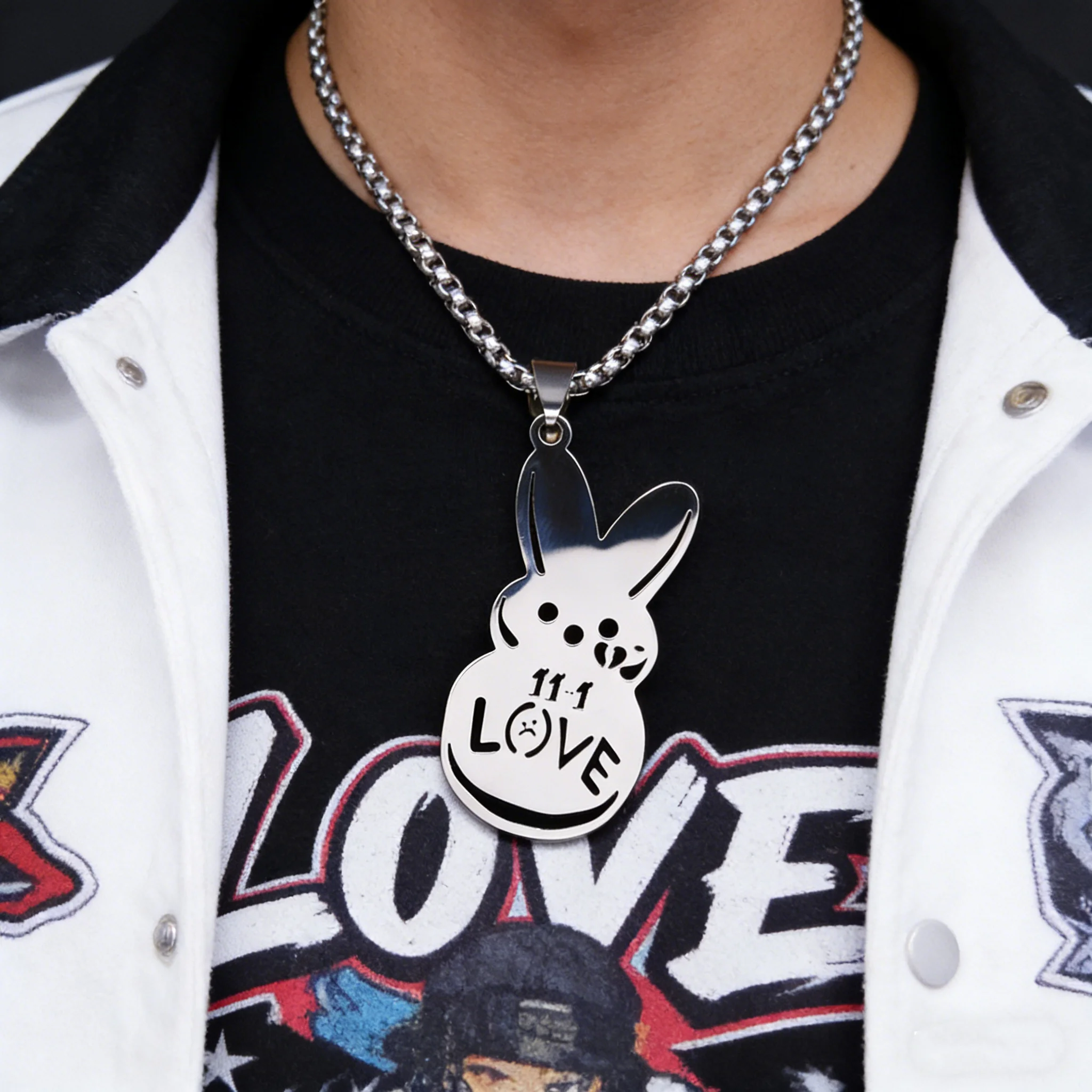 Kpop Lil Peep Rabbit Traurig für Liebe Paar Anhänger Halskette für Frauen Männer Edelstahl Musik R.I.P Kette Schmuck Kragen Fans – Detail 1