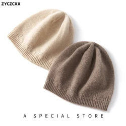 ZYCZCXX 100% Pure Cashmere Autumn/Winter Women's Warm Windproof Hat Soft Knit Solid Color Quality Hat Women's Cashmere Hat
