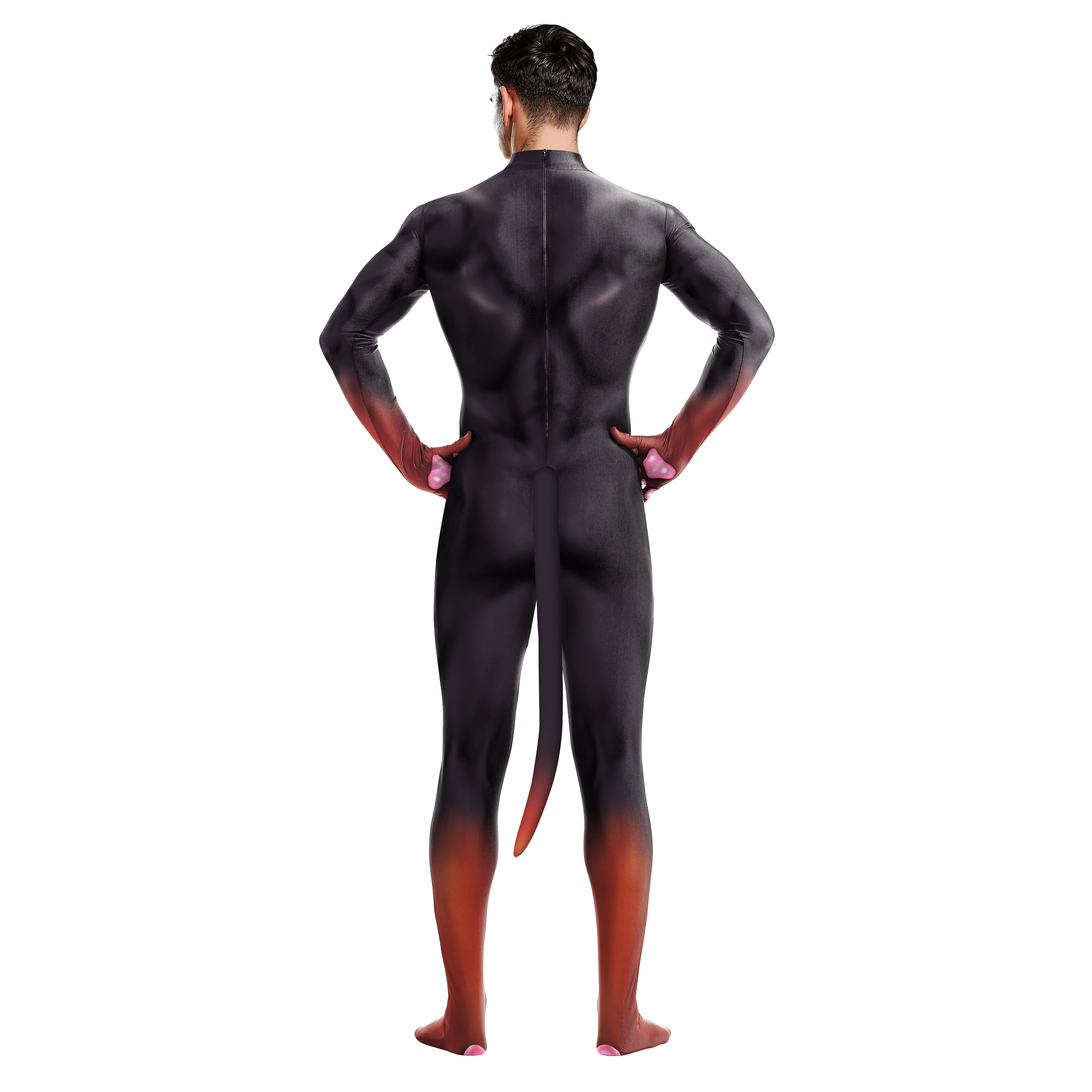 Cosplay Halloween Animal Wolf 3D Printing Petsuit With Tail Furry Costume Zipper Jumpsuit Men Zentai Bodysuit