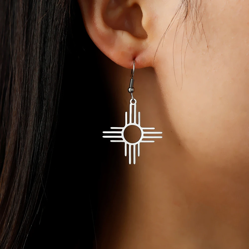 Dawapara zia sun symbol ohrringe für frauen männer new mexico symbol heilung wärme amulett edelstahl schmuck – Detail 4