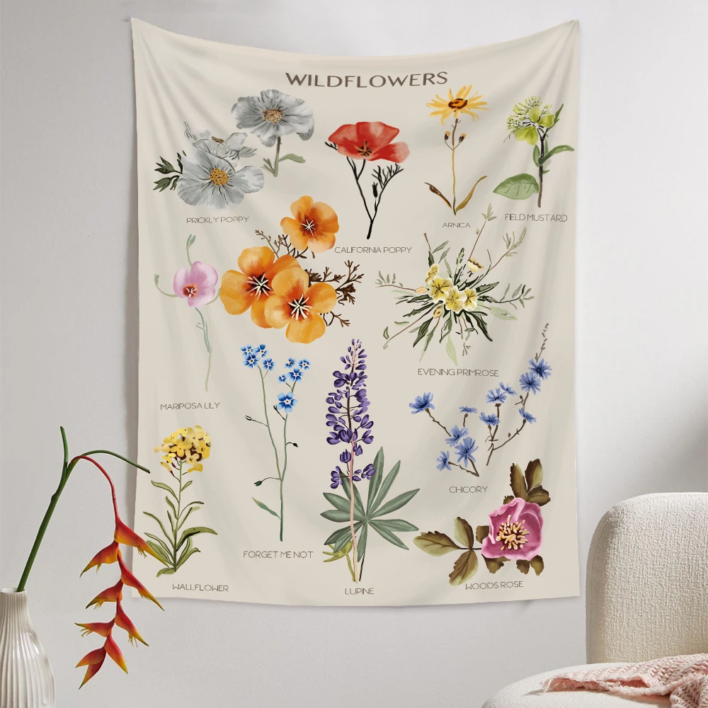 

Wildflowers Vertical Tapestry Wall Hanging Illustrative Reference Chart Tapestry Bohemian Hippie TAPIZ Art Room Home Decor