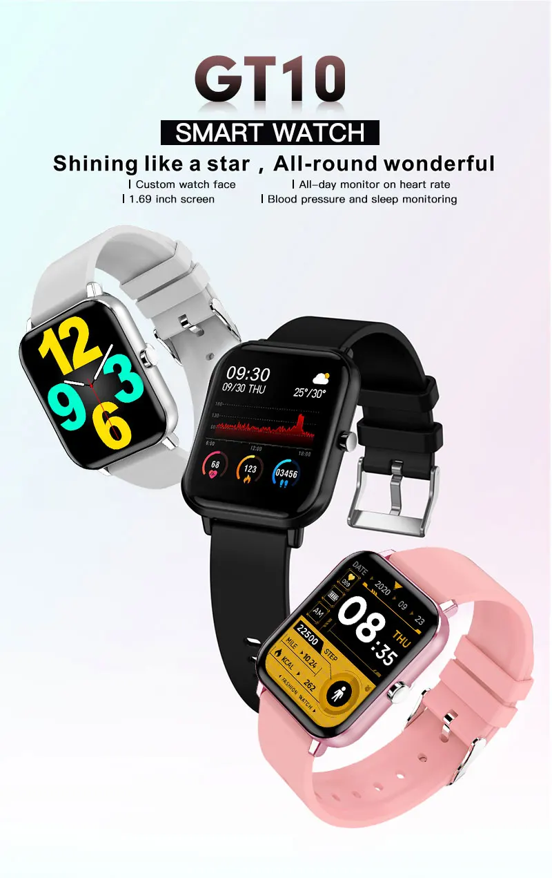 Free Shipping Wholesale GT10 Smartwatch NFC 1.69 Inch Pedometer Swimming Watch Men Men'S Sportswear Sport Nfs Smart