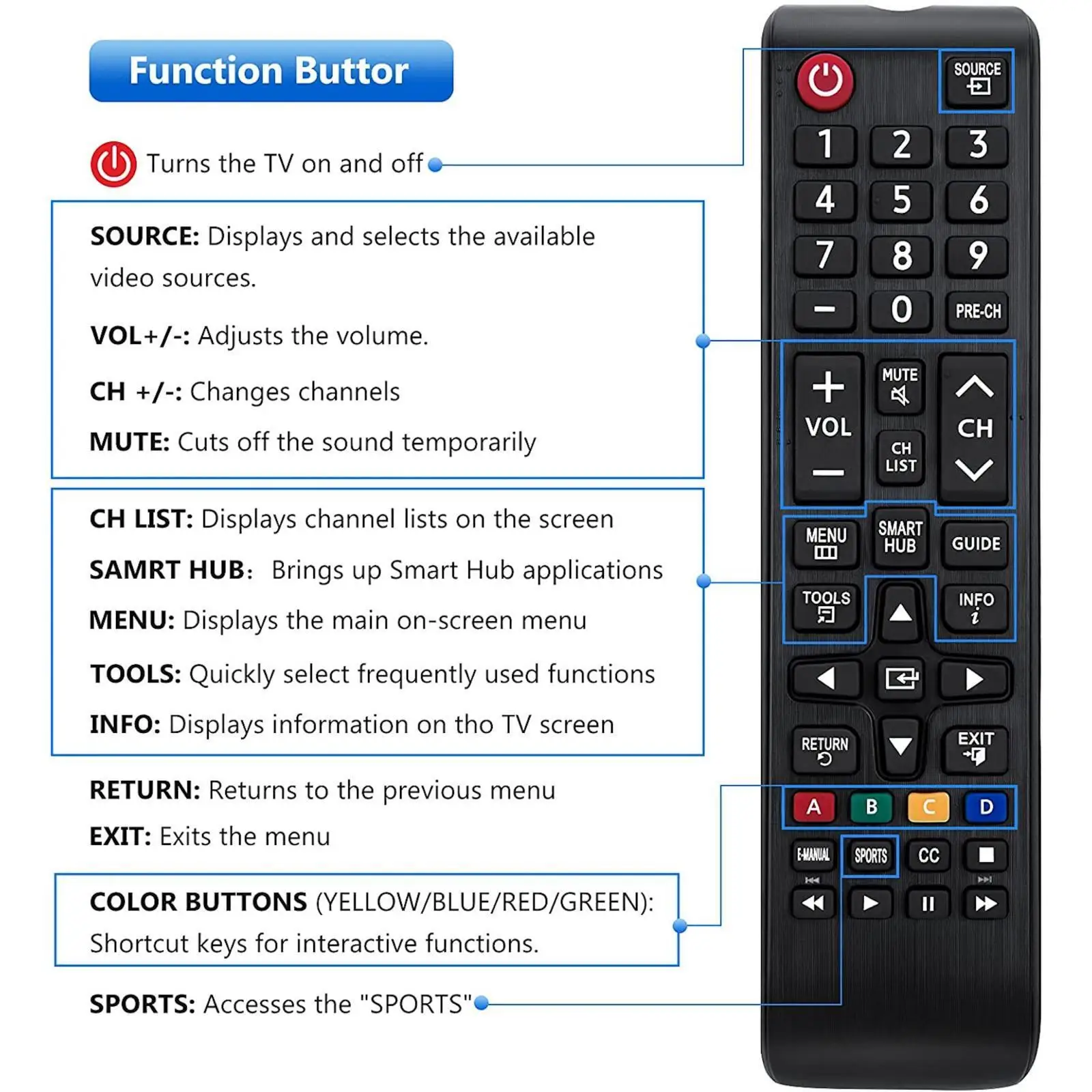 Universal Black Remote Control for LED LCD TV