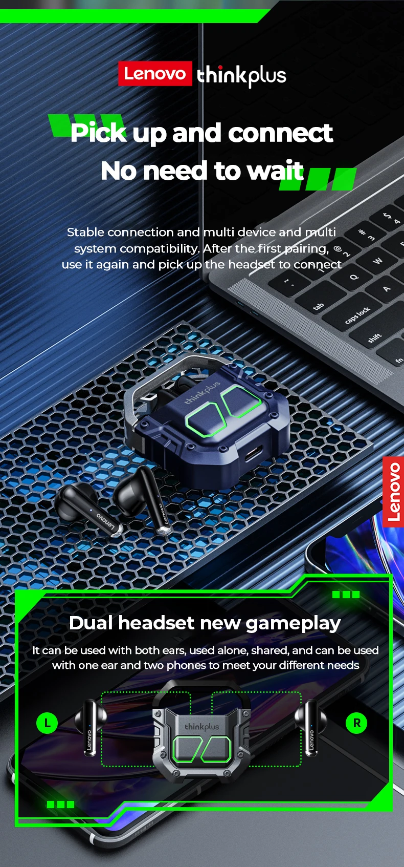 Lenovo XT81 Bluetooth Wireless Earphone Gaming Headset Waterproof Tws Noise Cancel With Microphone Hi-Fi Stereo Sport Earbuds Sa58015fcacd14f43853c2b8ec8abadcd3