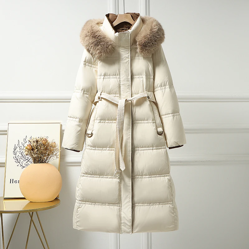 

Women's Winter Down Jacket 2023 Padded White Duck Down Coat With Real Fur Collar/Faux Fur Warm Lightweight Clothing