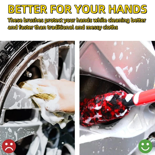 Brosse de détail de roues automobiles, outils de nettoyage de roues pliables en laine pour jante de voiture, lavage des pneus, nettoyage facile des zones difficiles à atteindre 3