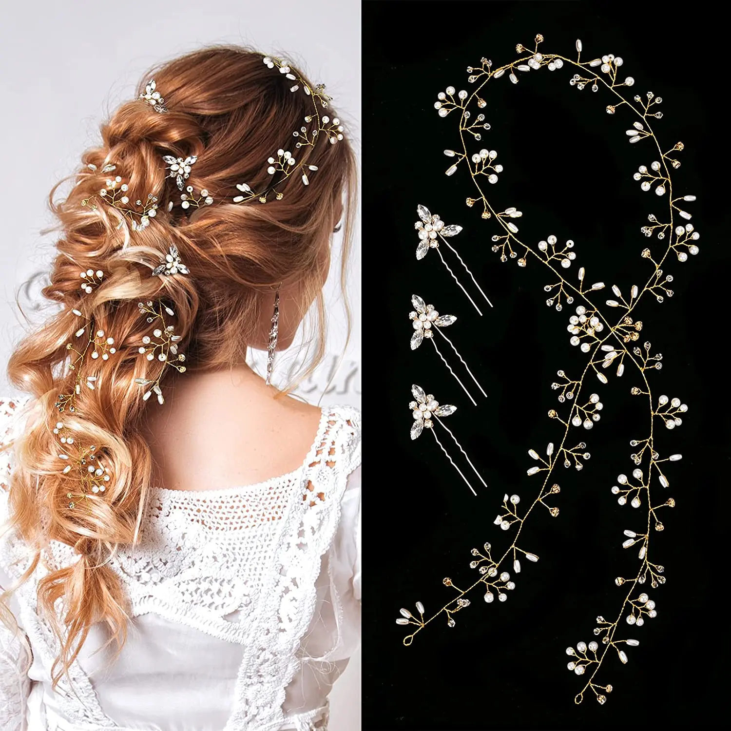 Crown Floral Crystal Pearl Jewelry Headdress Wedding Bride Handmade Hairpin Headband Hair Accessories Hair Ornaments