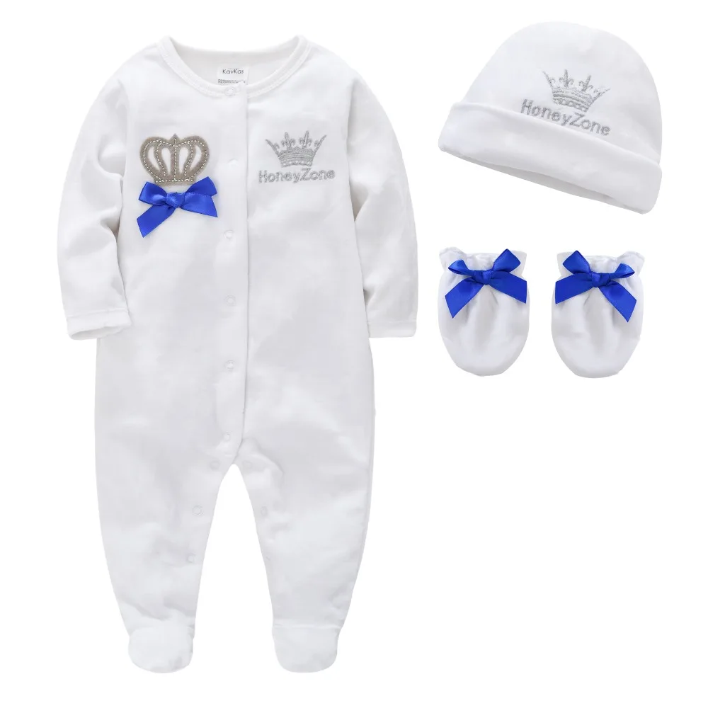 Baby Boys Rompers Royal Crown Prince Clothing Sets with Cap Gloves Infant Newborn Girl One-Pieces Footies Overall Pajamas Velour new baby clothing set	