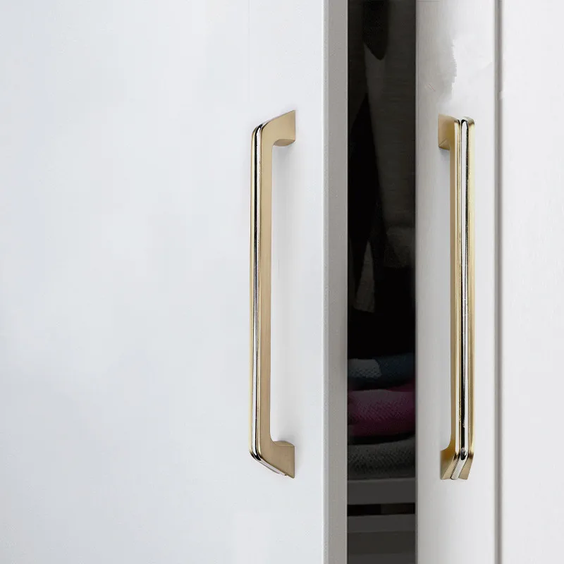Gold Furniture Handles Aluminum Kitchen Pulls Wardrobe Cabinet Drawer Knobs Dresser Cupboard Hardware For Home