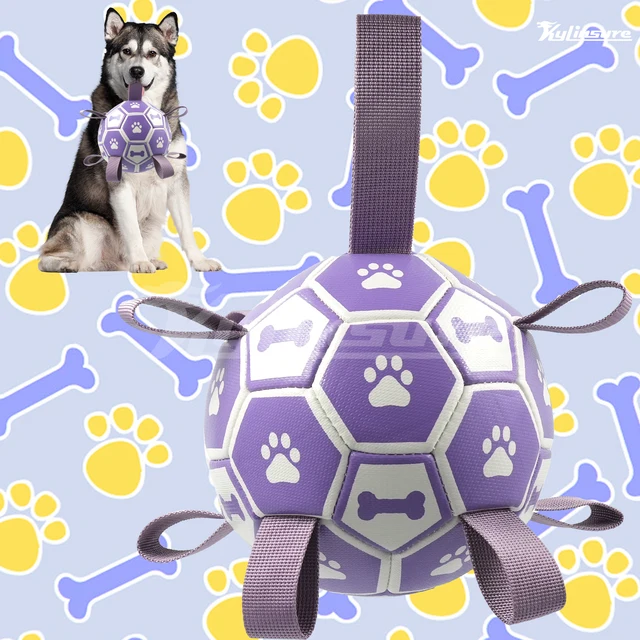 Sa5806320e20e4da2a538e7a3821c0901s.jpg Dog Toys Soccer Ball with Straps, Interactive Dog Toys for Tug of War, Puppy Birthday Gifts, Water Toy, Durable Dogs Balls World