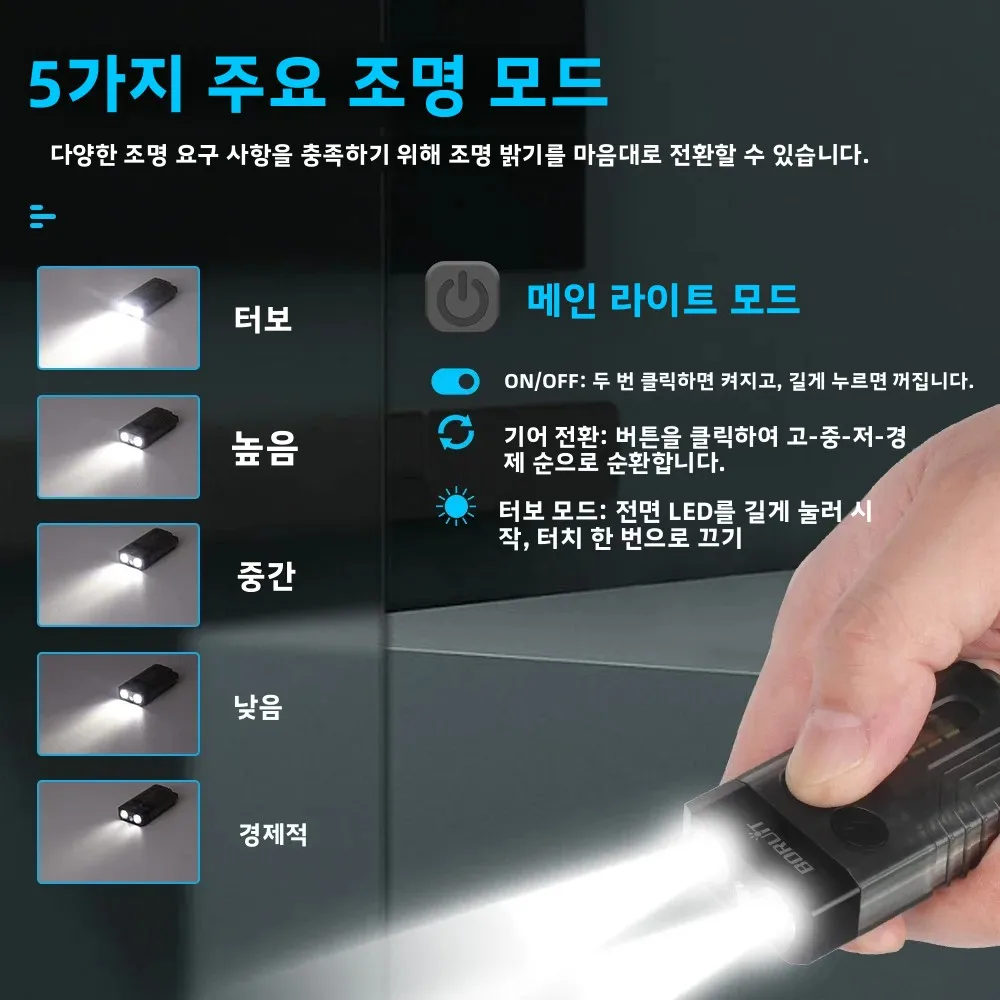 BORUiT V10 EDC LED 손전등 키체인 슈퍼 브라이트 타입-C 충전식 램프 낚시 캠핑 랜턴 UV 라이트 포켓 토치