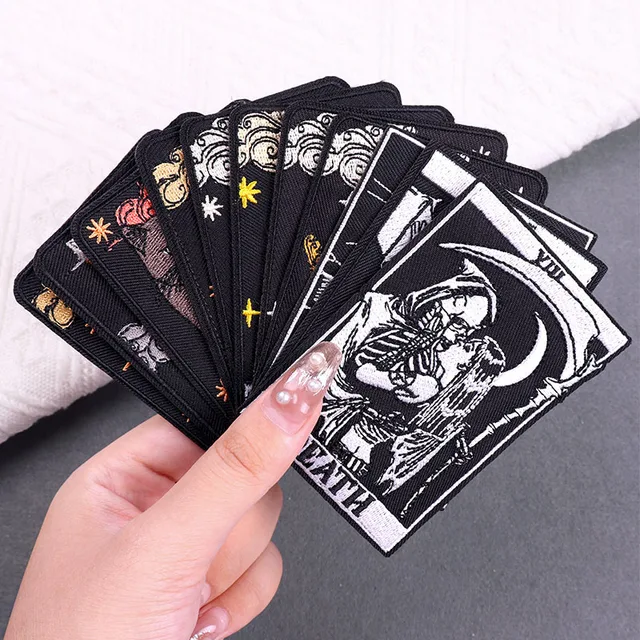 Buy Black/Death Tarot Embroidered Patches For Clothing Stickers Punk Skull/Skeleton Patch Iron On Patches On Clothes Fusible Patch Online