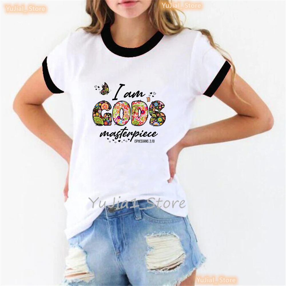 

God Is Within Her She Will Not Fail Letter Print T Shirt Girls Colorful Butterfly Jesus Tshirt Women Harajuku Shirt Summer Tops