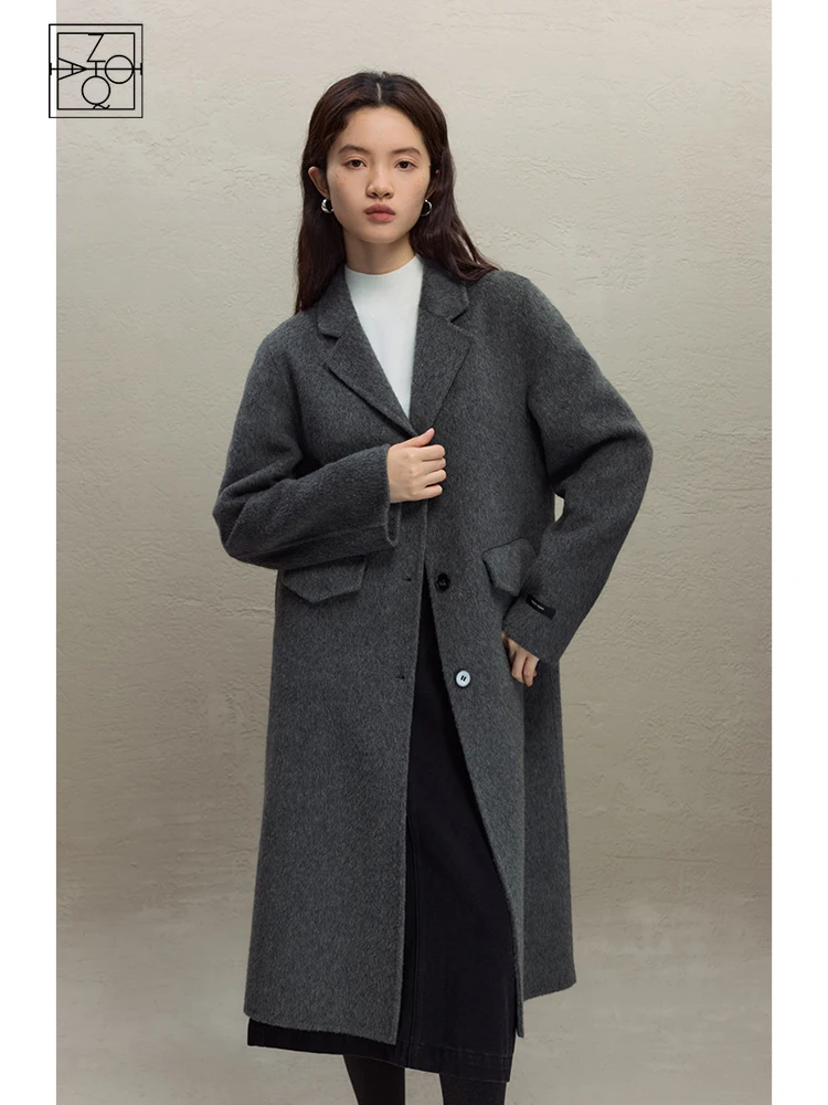 

ZIQIAO Classic Suit Double-sided 100% Woolen Coat for Women Winter 2023 New Commuter High-end Mid-length Woolen Coat for Female