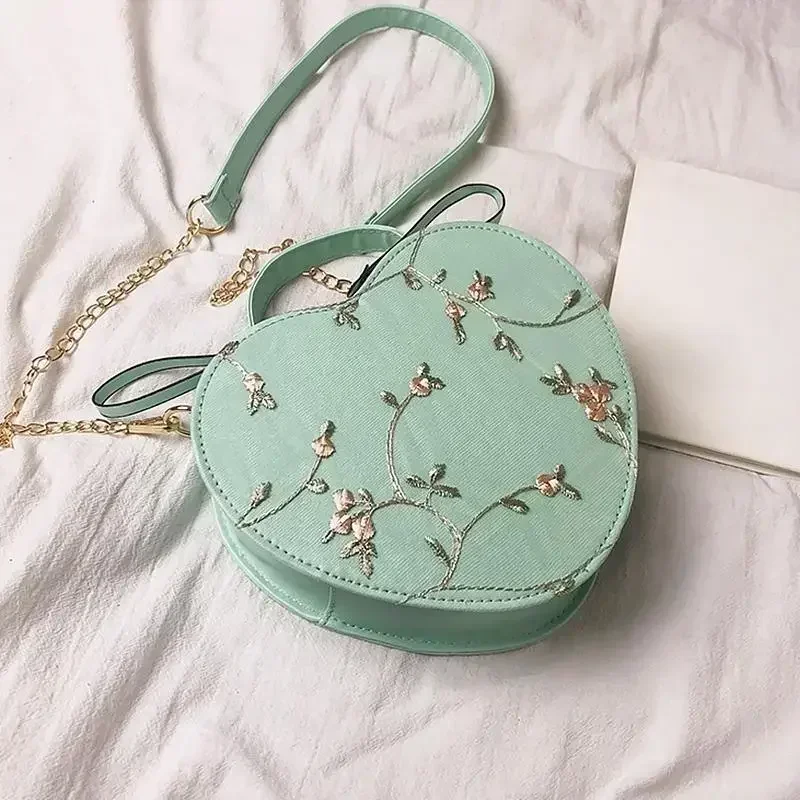 PU Leather Shoulder Bag Leisure Women Spring Summer Heart-shaped Handbag Crossbody Bags Zipper
