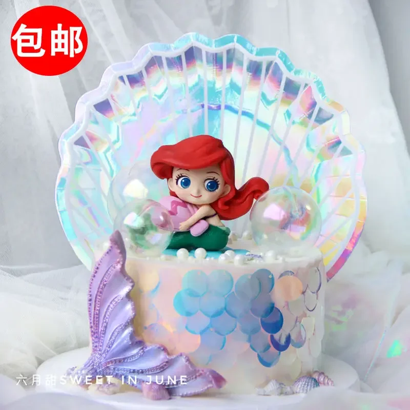 Aquarium Fish Tank Decoration PVC Flower Base Seashell Cute Mermaid Princess Baking Cake Toppers Decor Ornament Figurines Doll