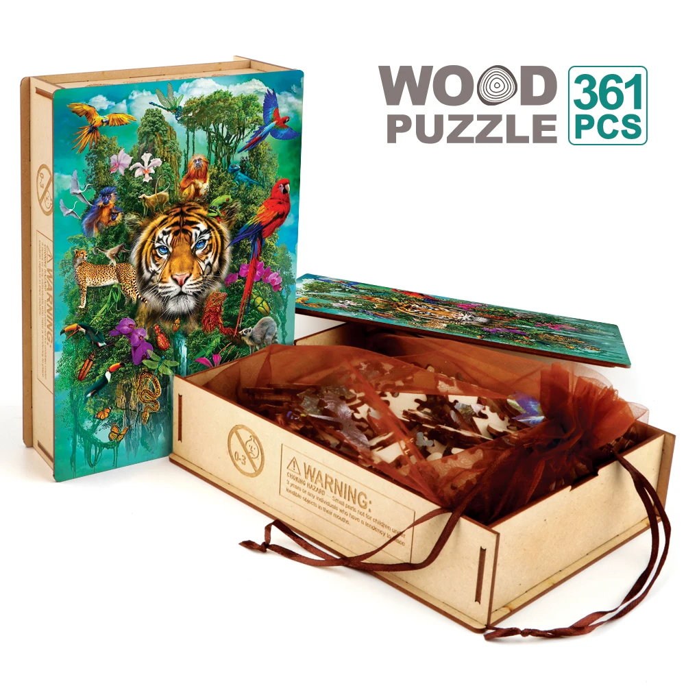 Animal Wooden Jigsaw Puzzle Toy King Of The Jungle Wood Puzzles Games Wholesale Secret Puzzle Boxes Wood Toys For Children Gift