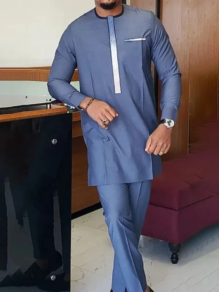 

Men's luxury fashion casual grey geometric print two-piece set