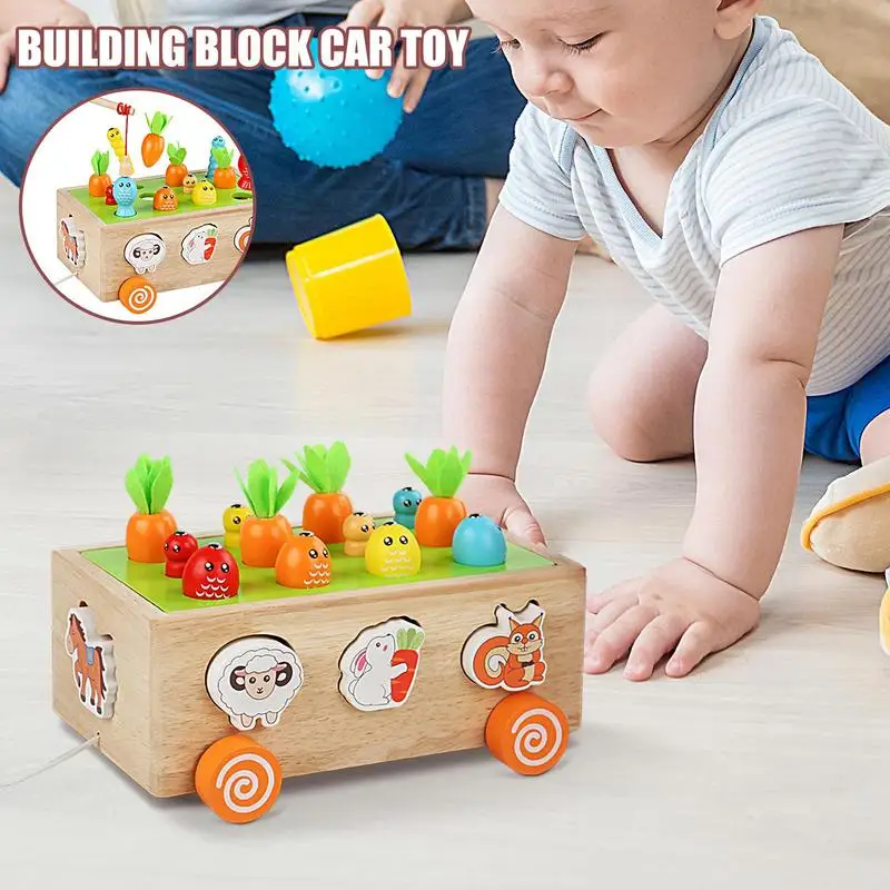 

Carrots Harvest Game Wooden Montessori Sorting Carrots Toys for Children Cute Animal Learning Cart for Early Education Kids Game